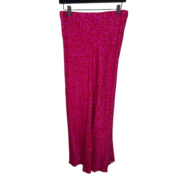 Loft Skirt Womens Sz Medium Maxi Long Satin Pink Purple Hearts Love Work Casual - Picture 1 of 14